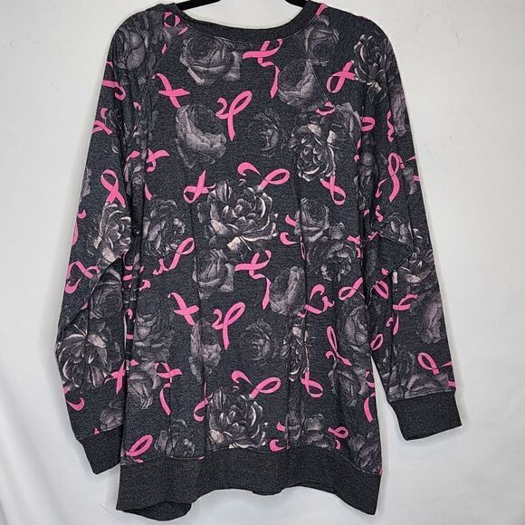 4X 26W Torrid Grey Pink Ribbon Cozy Fleece Sweatshirt Breast Cancer Awareness ri - Picture 5 of 6